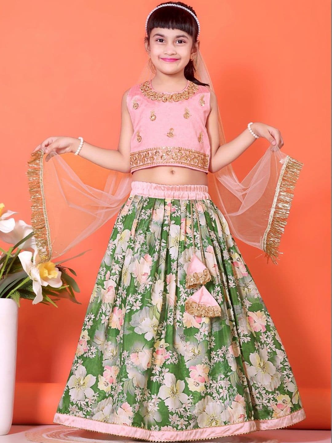 satyamfab Girls Embellished Ready to Wear Lehenga & Blouse With Dupatta - view 1