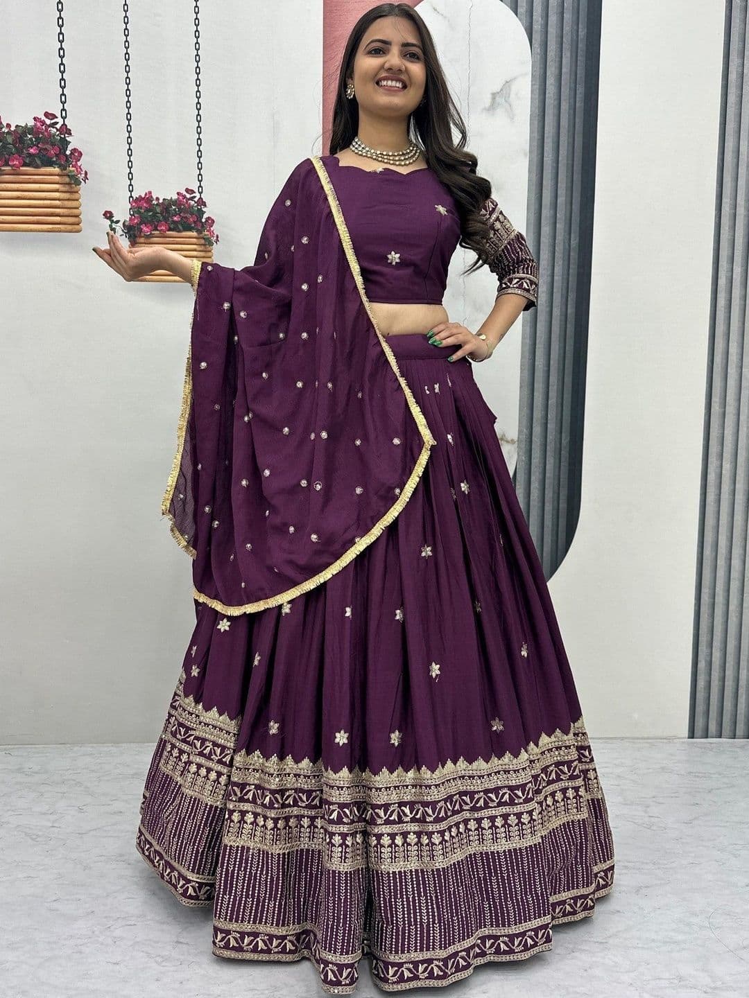 all about you Embroidered Thread Work Ready to Wear Lehenga & Blouse With Dupatta - view 1