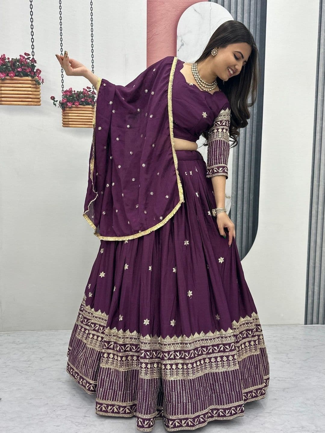 all about you Embroidered Thread Work Ready to Wear Lehenga & Blouse With Dupatta thumbnail 5