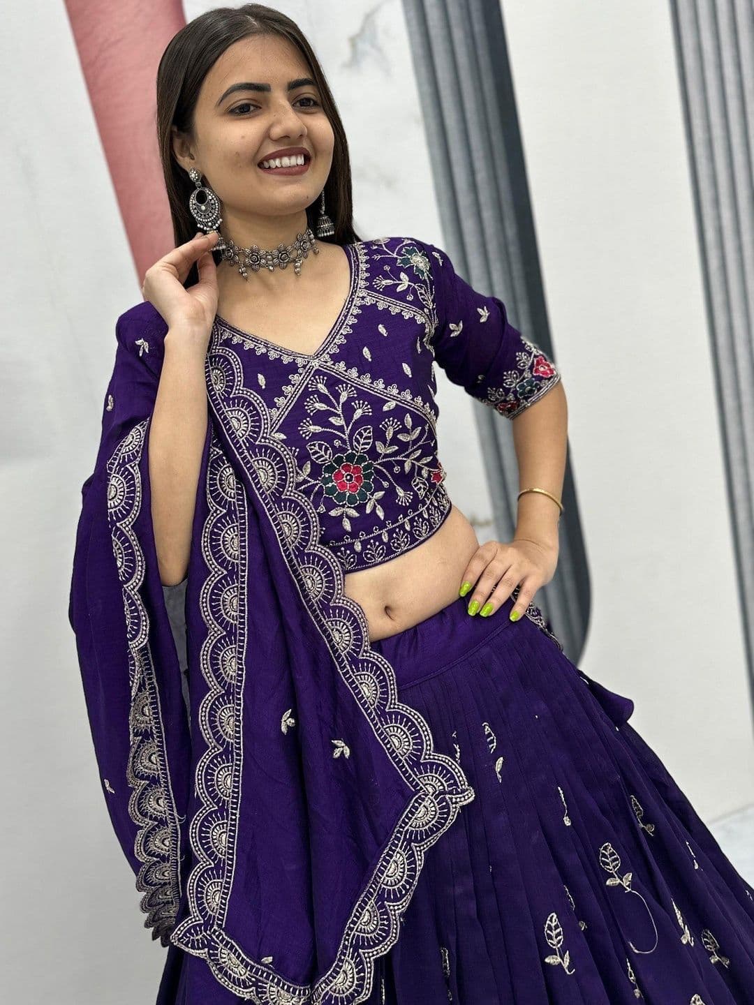all about you Embroidered Thread Work Ready to Wear Lehenga & Blouse With Dupatta thumbnail 5
