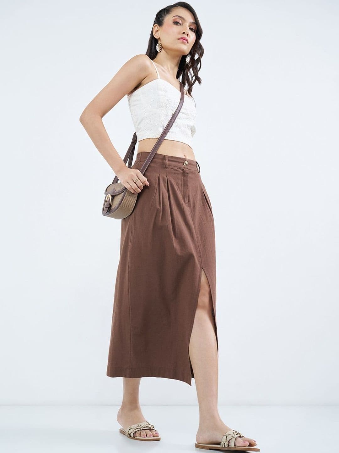AKKRITI BY PANTALOONS Women Cotton Blend Front Slit Midi Straight Skirt thumbnail 4
