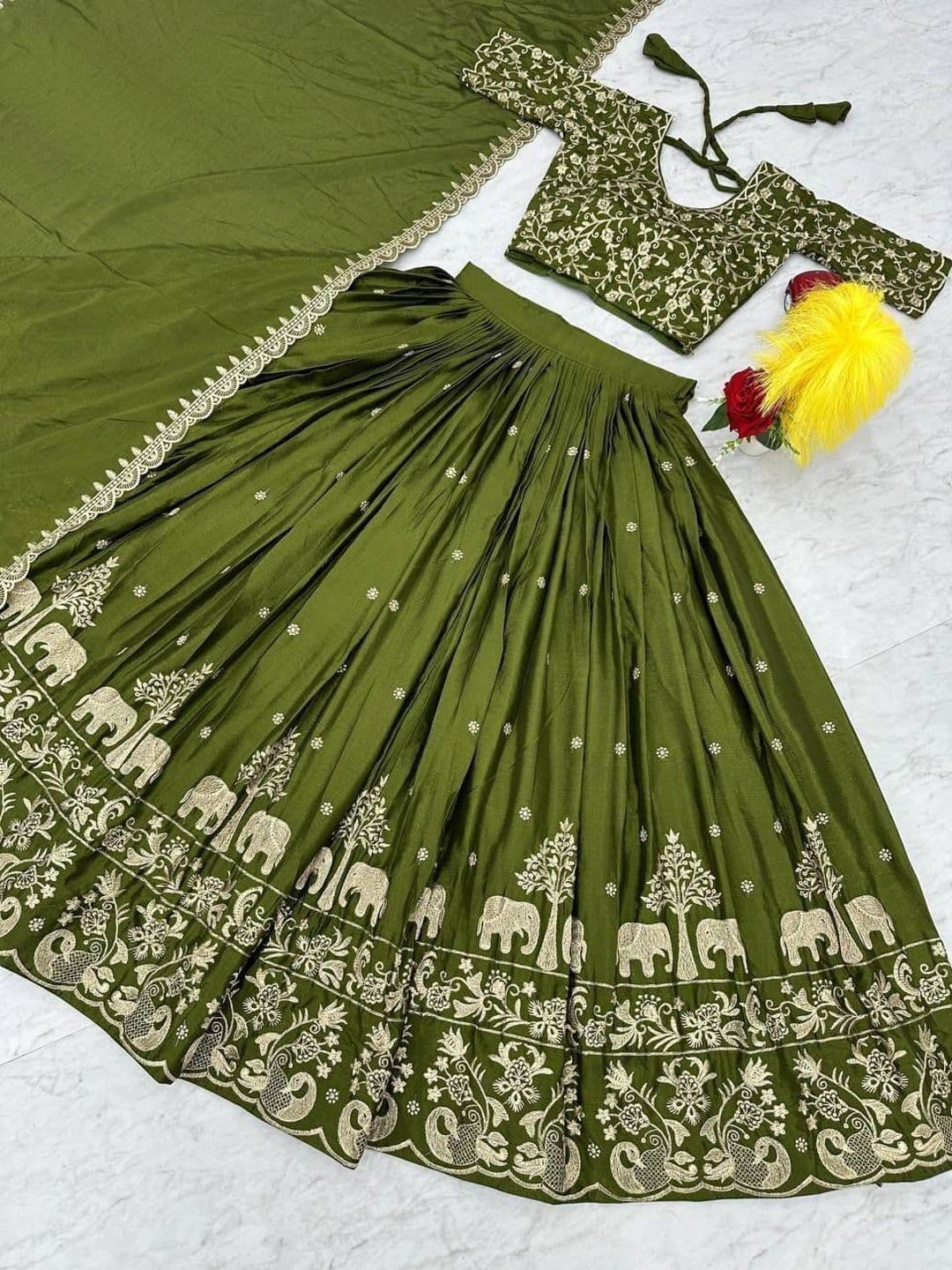 all about you Embroidered Thread Work Semi-Stitched Lehenga & Blouse With Dupatta thumbnail 4