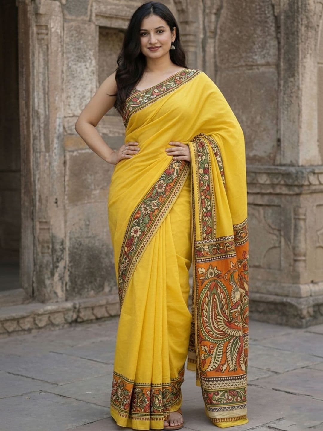 Moda Rapido Linen Blend Handloom Block Print Saree thumbnail 4