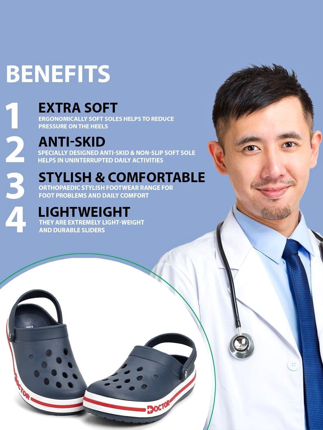 DOCTOR FEEL SOFT Men Colourblocked Clogs thumbnail 3