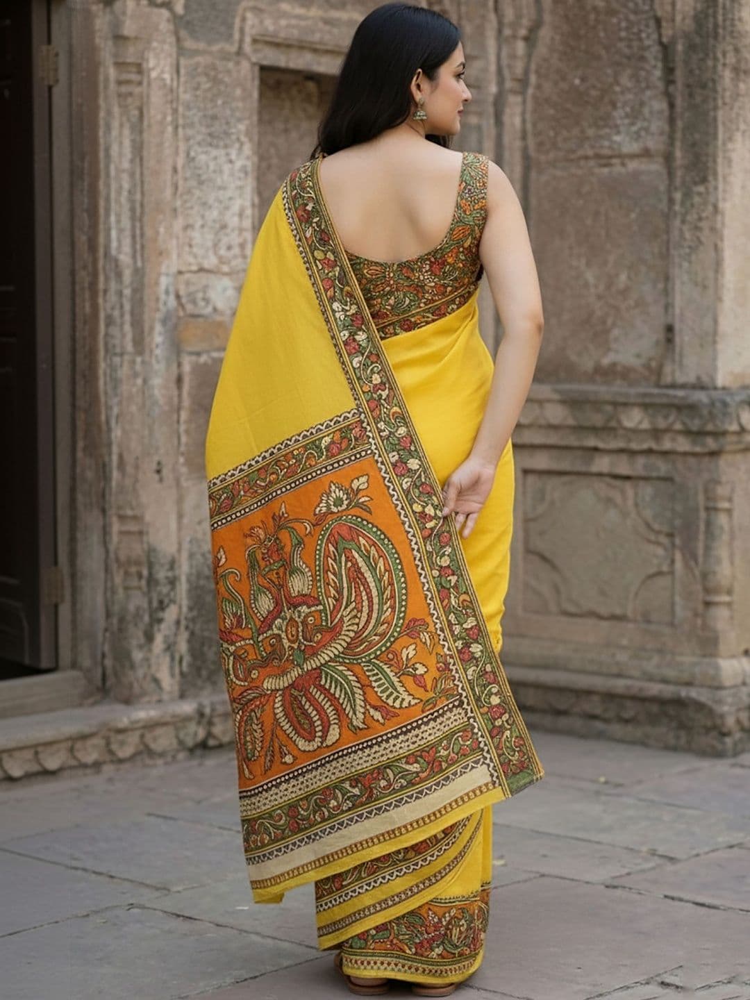 Moda Rapido Linen Blend Handloom Block Print Saree thumbnail 2