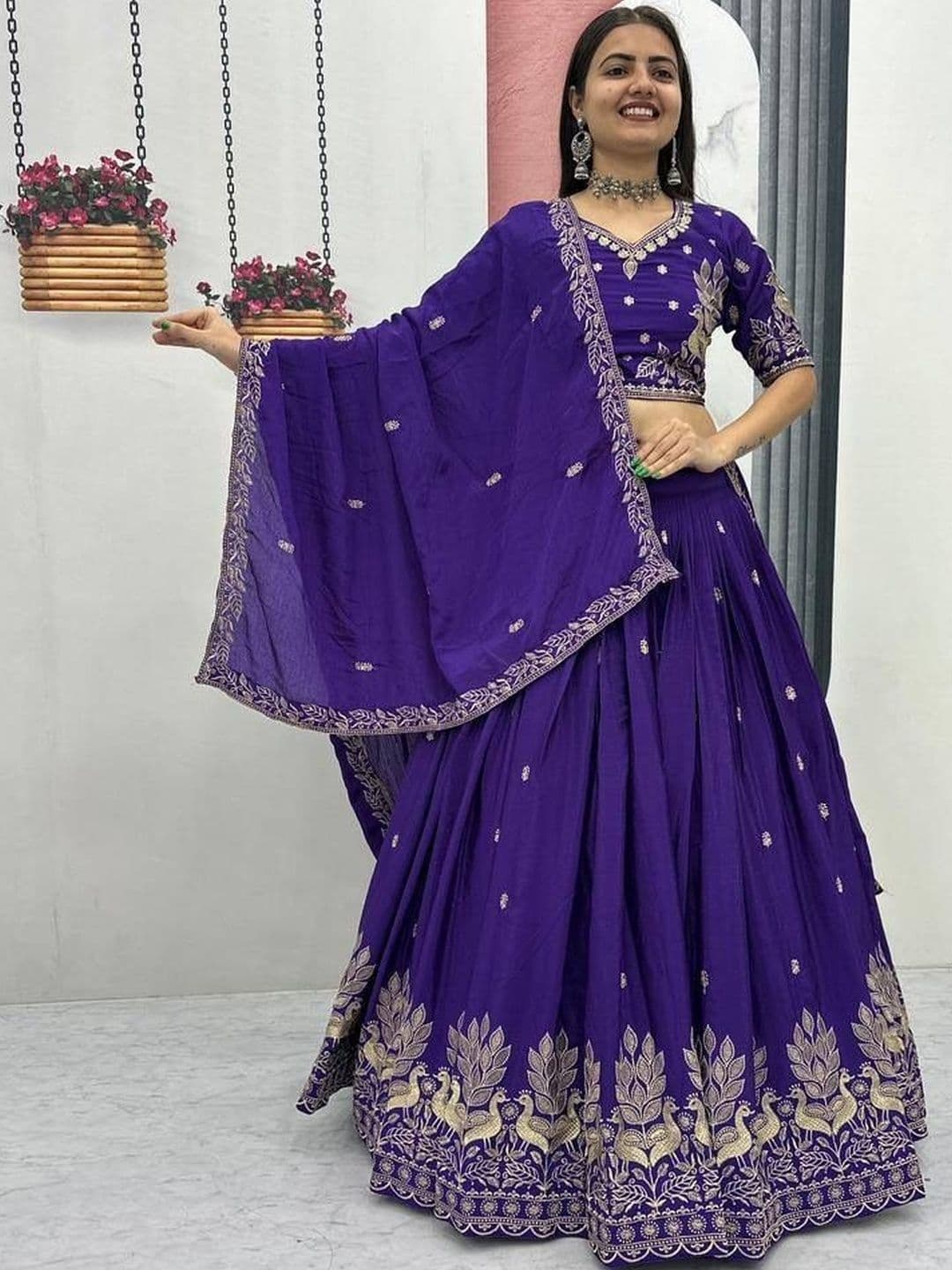 all about you Embroidered Semi-Stitched Lehenga & Blouse With Dupatta thumbnail 2