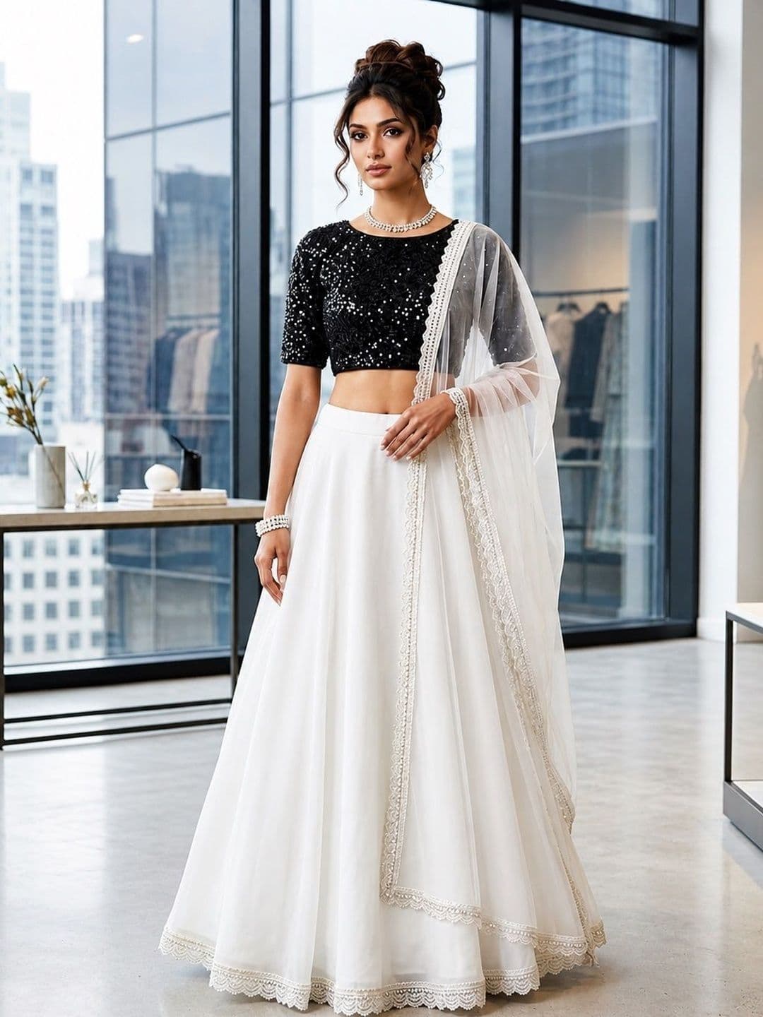 Thapnath Embellished Sequinned Semi-Stitched Lehenga & Blouse With Dupatta - view 1