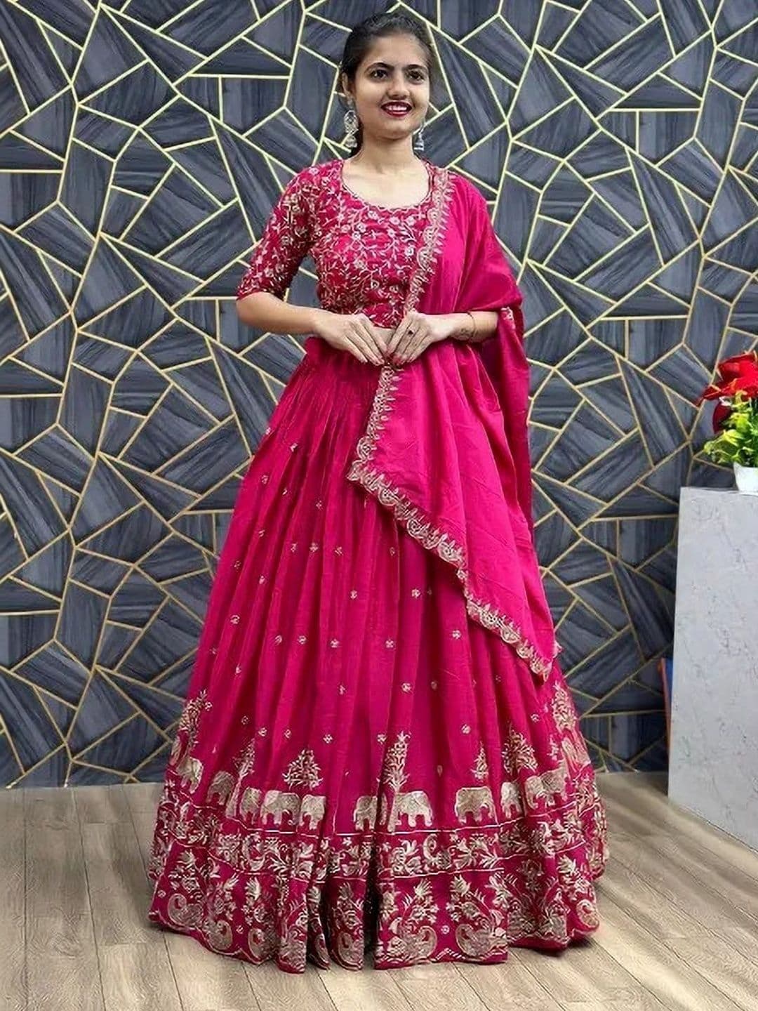 all about you Embroidered Thread Work Semi-Stitched Lehenga & Unstitched Blouse With Dupatta - view 1
