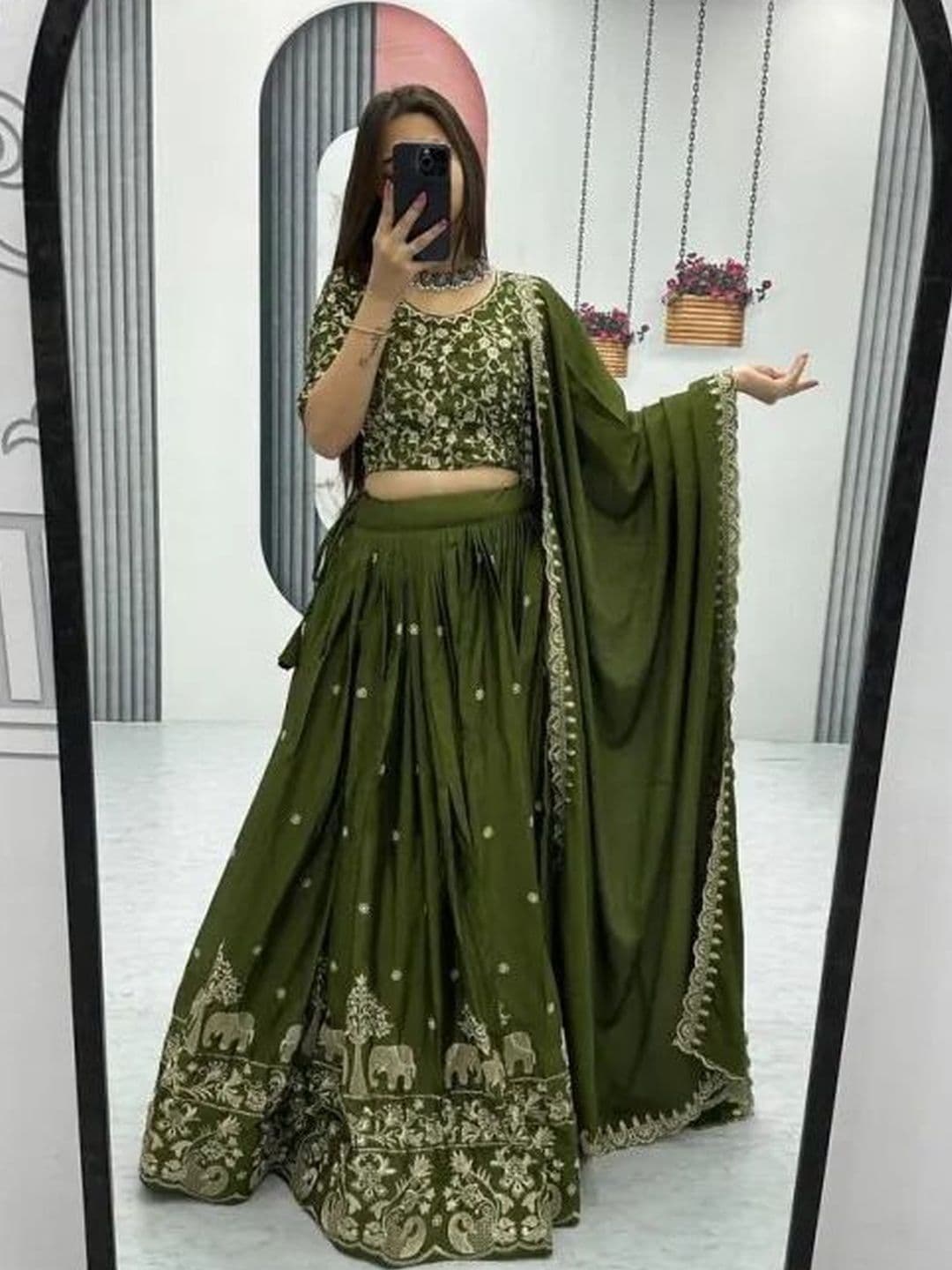 all about you Embroidered Thread Work Ready to Wear Lehenga & Unstitched Blouse With Dupatta - view 1