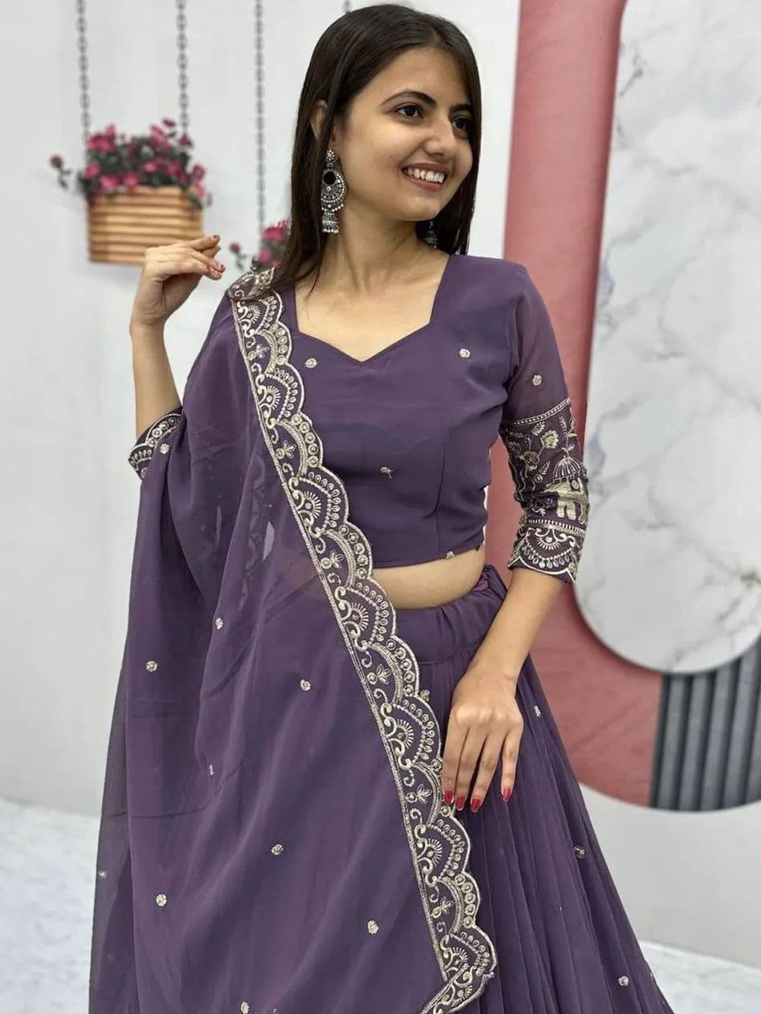 all about you Embellished Thread Work Semi-Stitched Lehenga & Blouse With Dupatta thumbnail 3