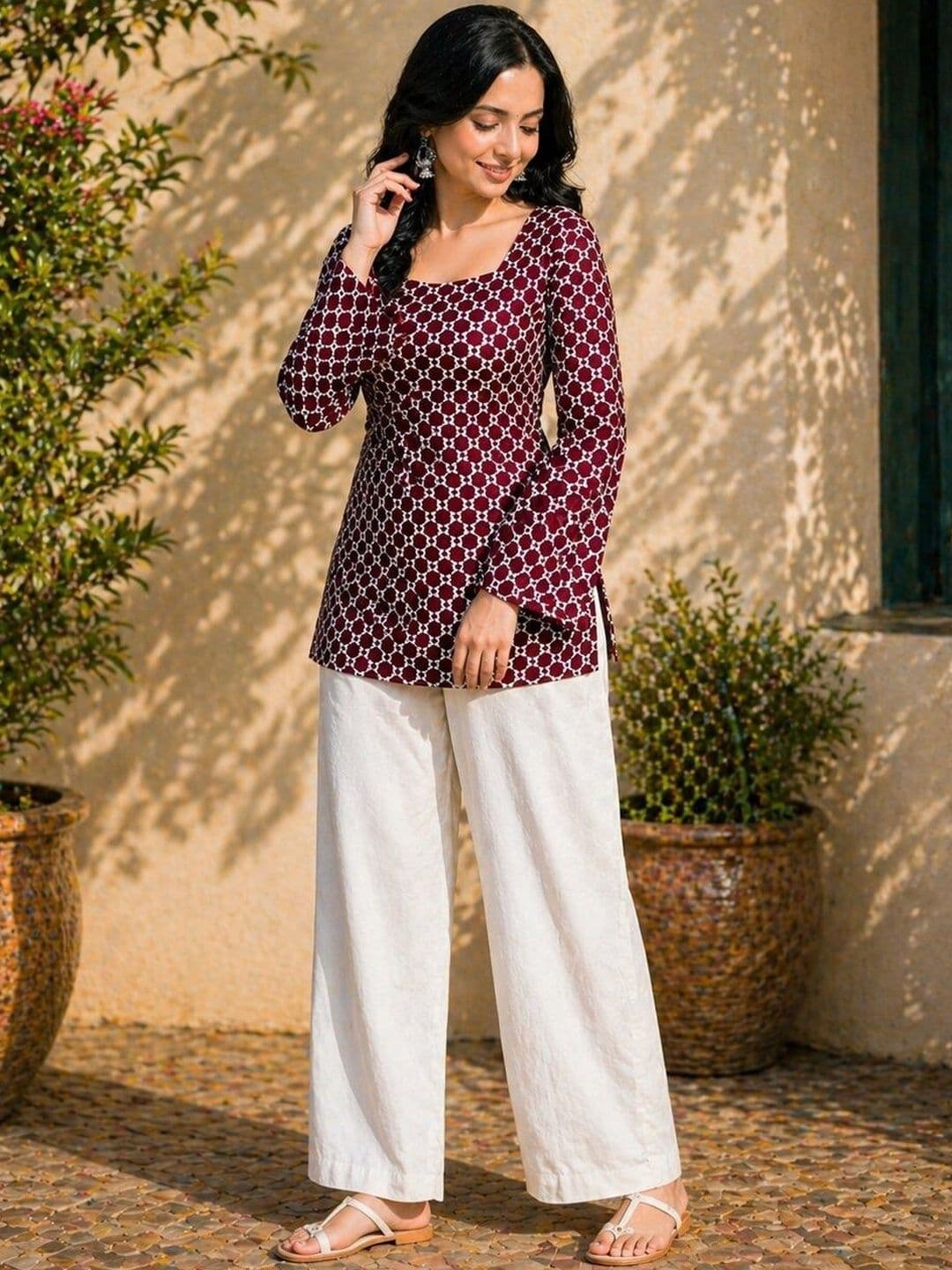 KALINI Geometric Printed Square Neck Pure Cotton Kurti thumbnail 2