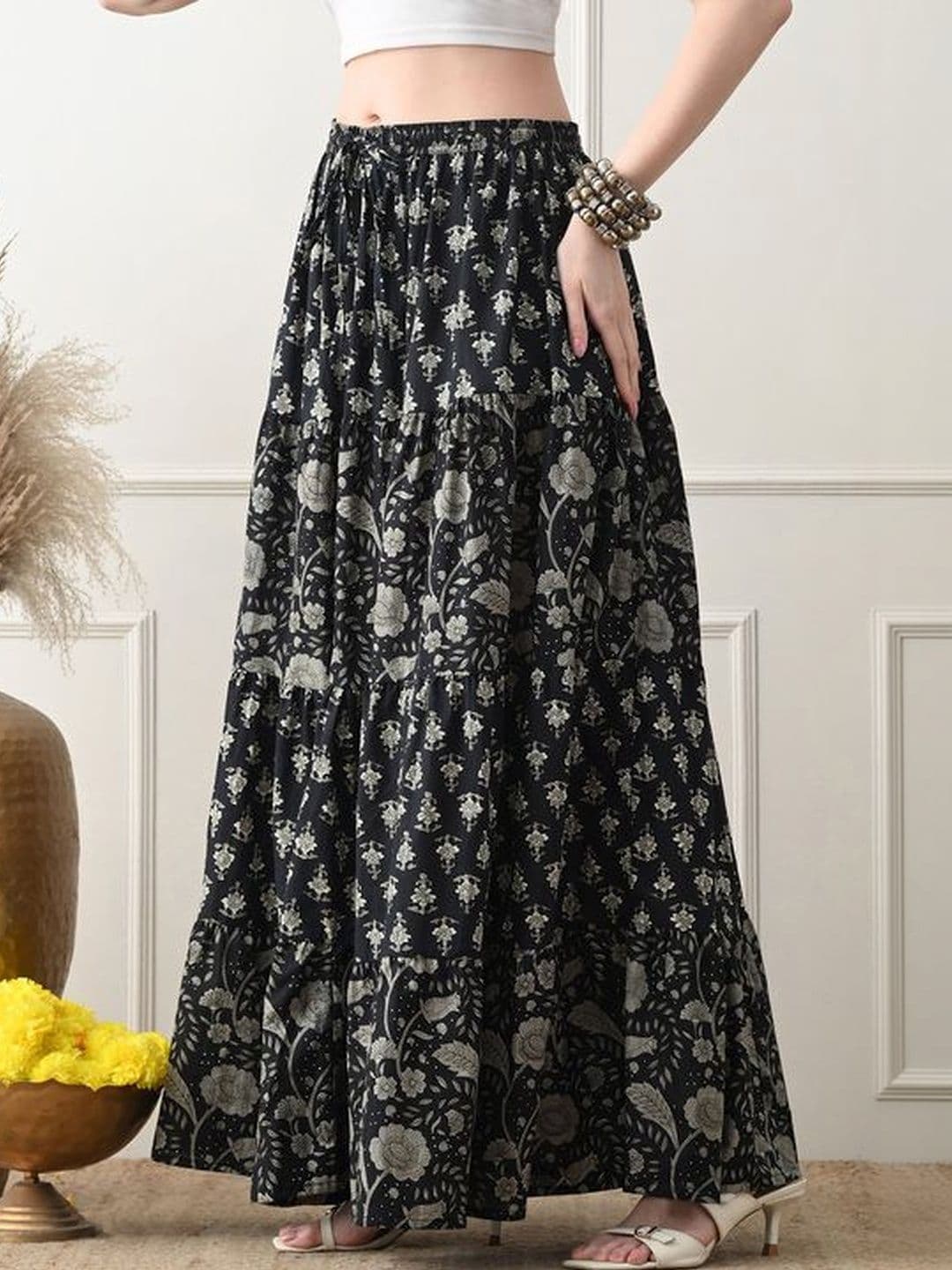 MFGIVA Women Cotton Floral Maxi Flared Skirt thumbnail 5