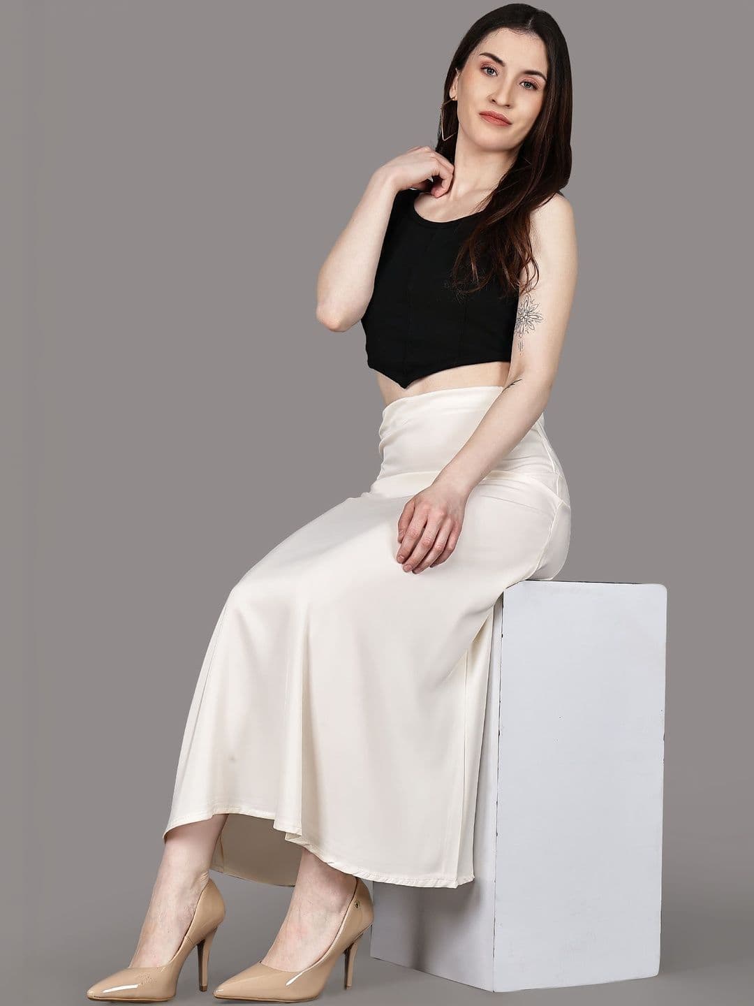 Aadvi Fashion Women Satin Side Slit Midi A-Line Skirt thumbnail 5