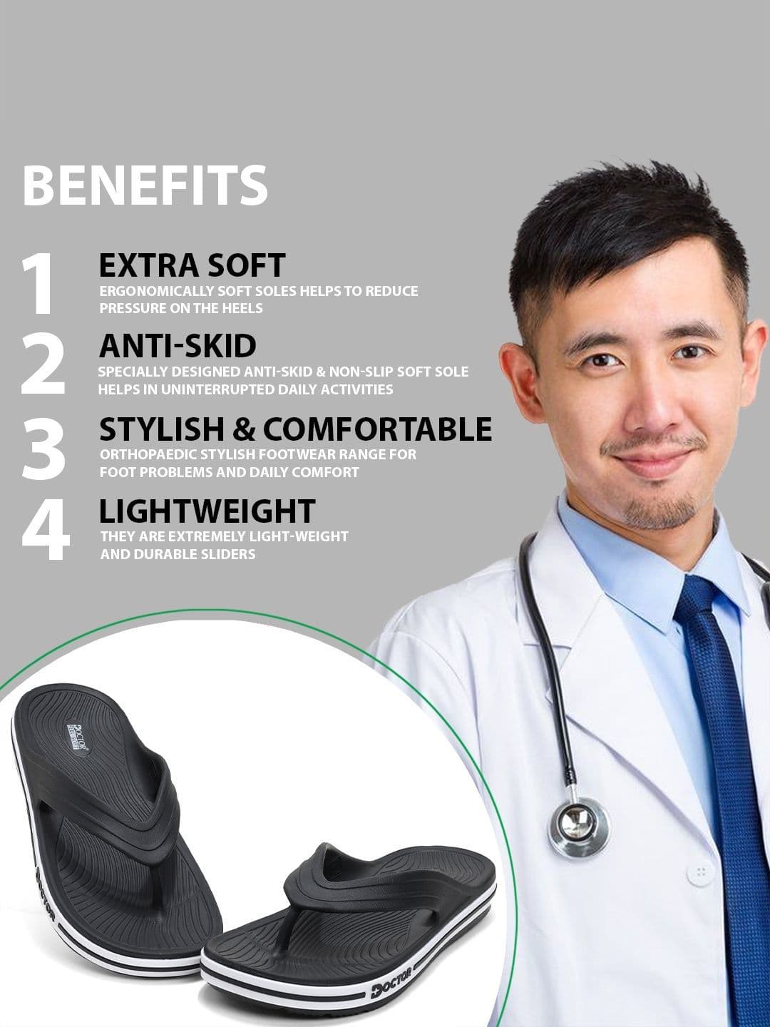 DOCTOR FEEL SOFT Men Striped Thong Flip-Flops thumbnail 5