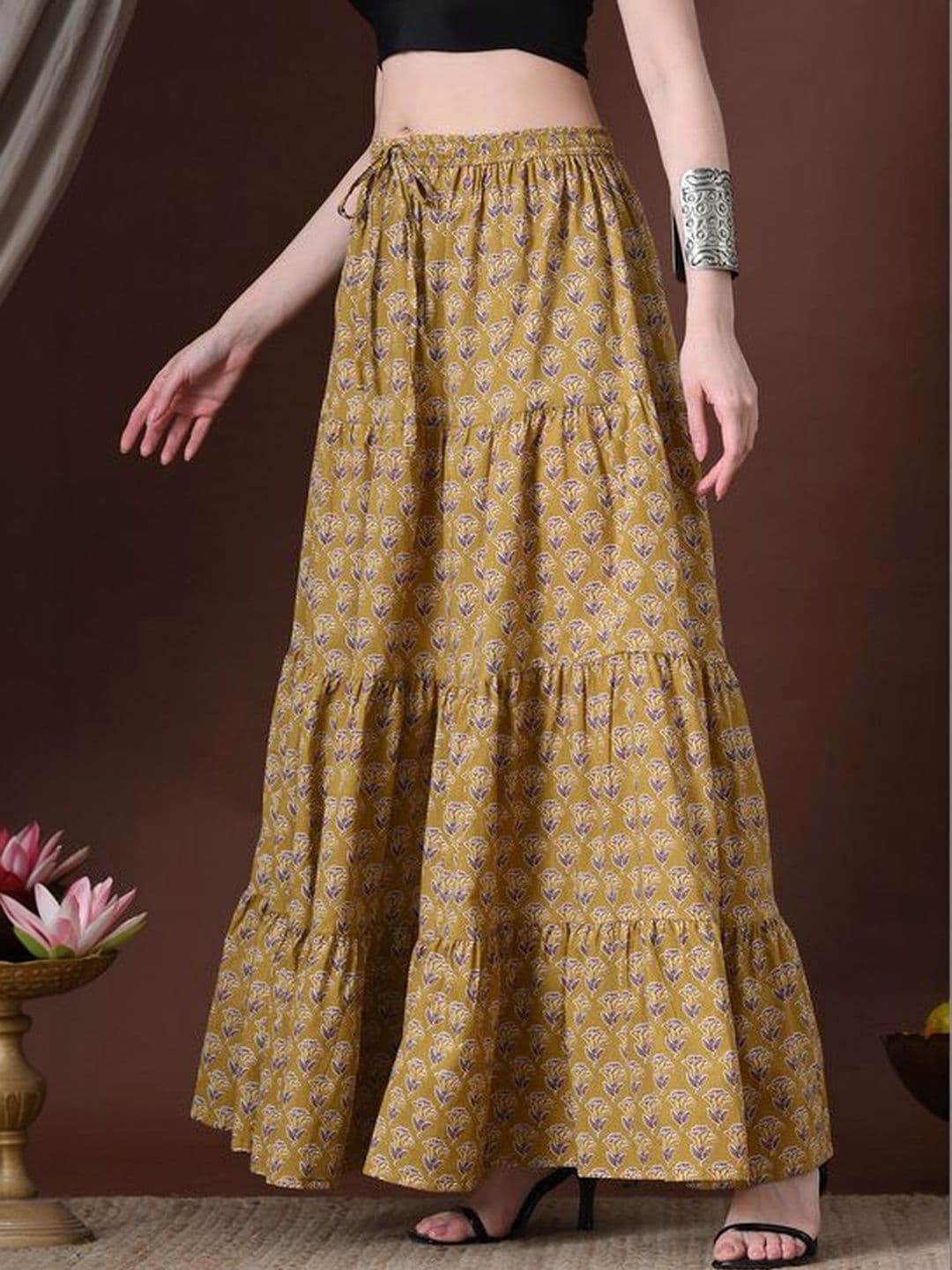 MFGIVA Women Cotton Floral Maxi Tiered Skirt - view 1