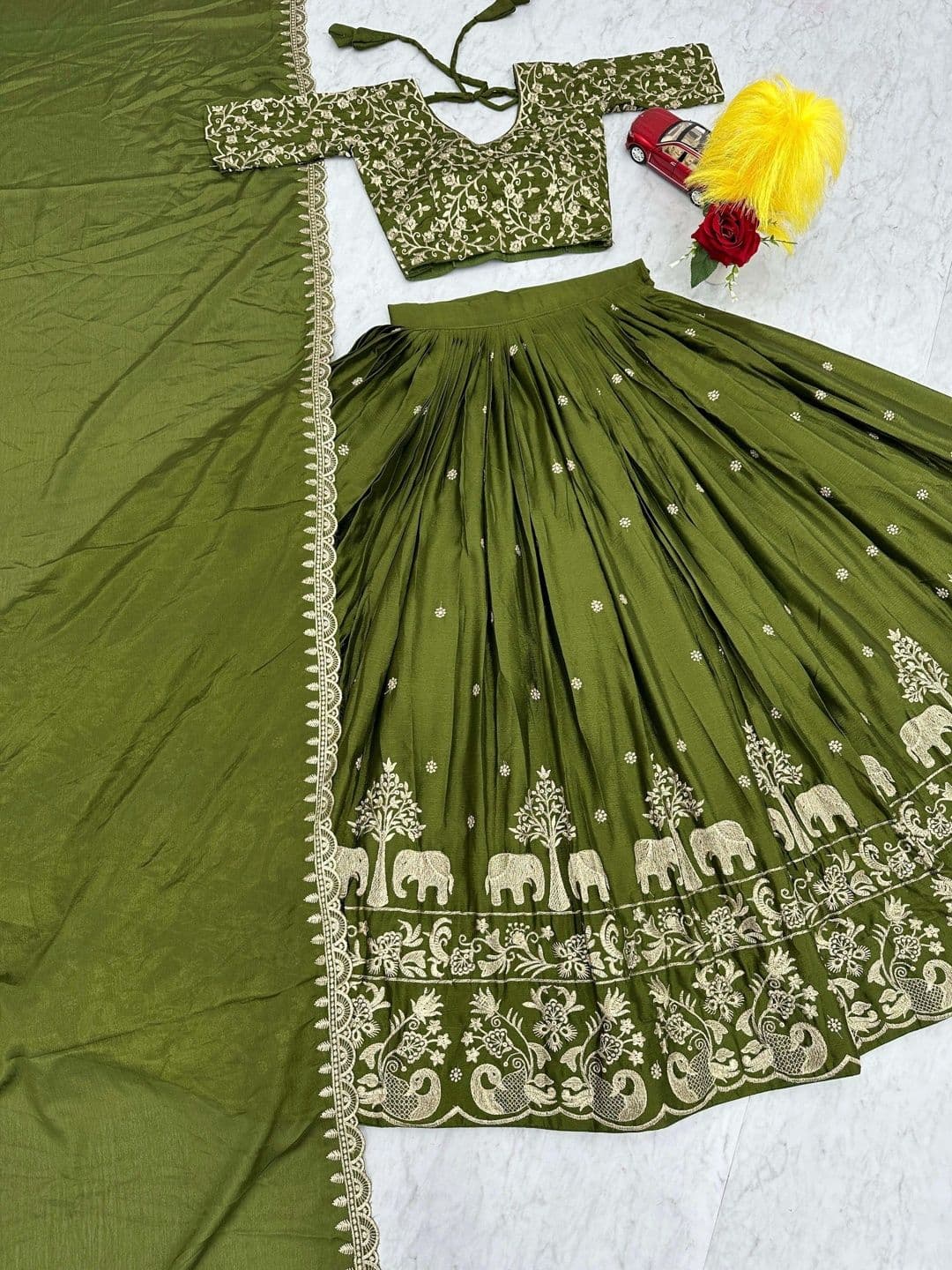 all about you Embroidered Thread Work Semi-Stitched Lehenga & Blouse With Dupatta thumbnail 3