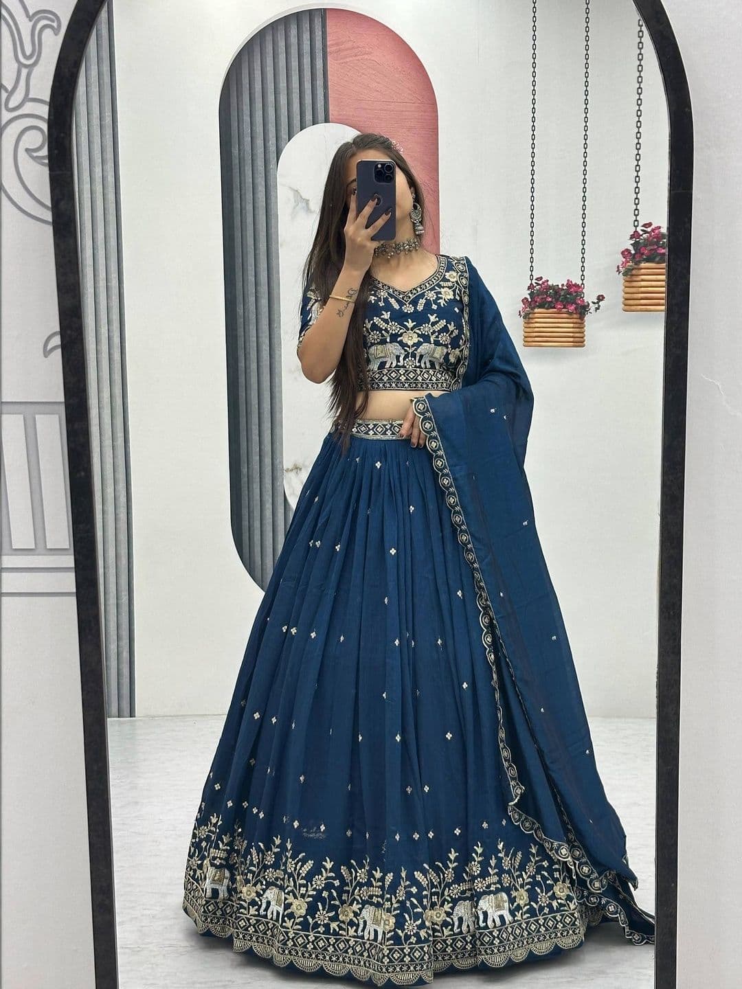all about you Embroidered Semi-Stitched Lehenga & Blouse With Dupatta thumbnail 2
