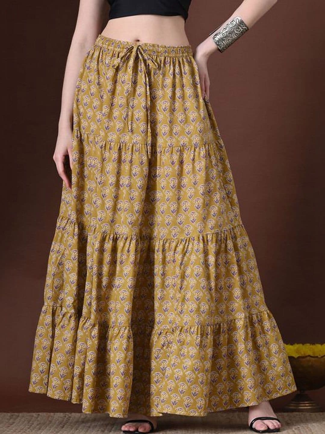 MFGIVA Women Cotton Floral Maxi Tiered Skirt thumbnail 5