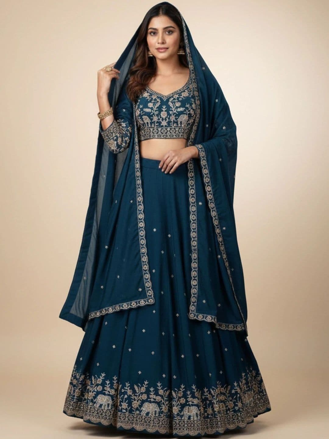 all about you Embroidered Thread Work Semi-Stitched Lehenga & Blouse With Dupatta - view 1
