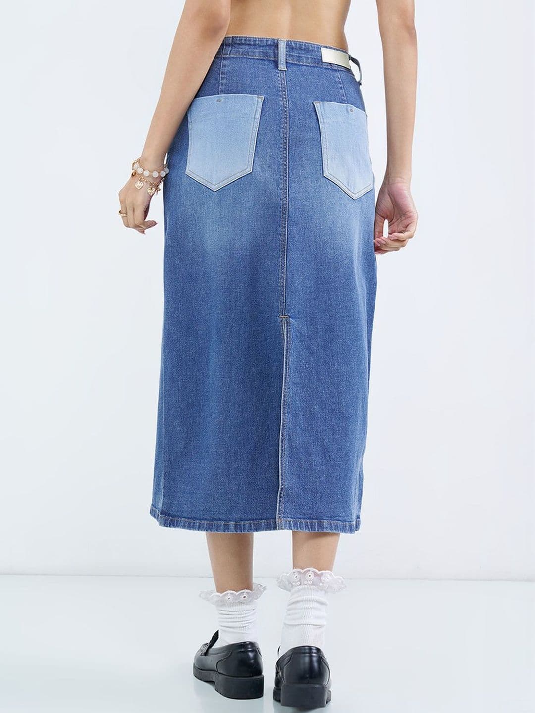 SF JEANS by Pantaloons Women Cotton Sleek Utility Front Slit Midi Straight Skirt thumbnail 4