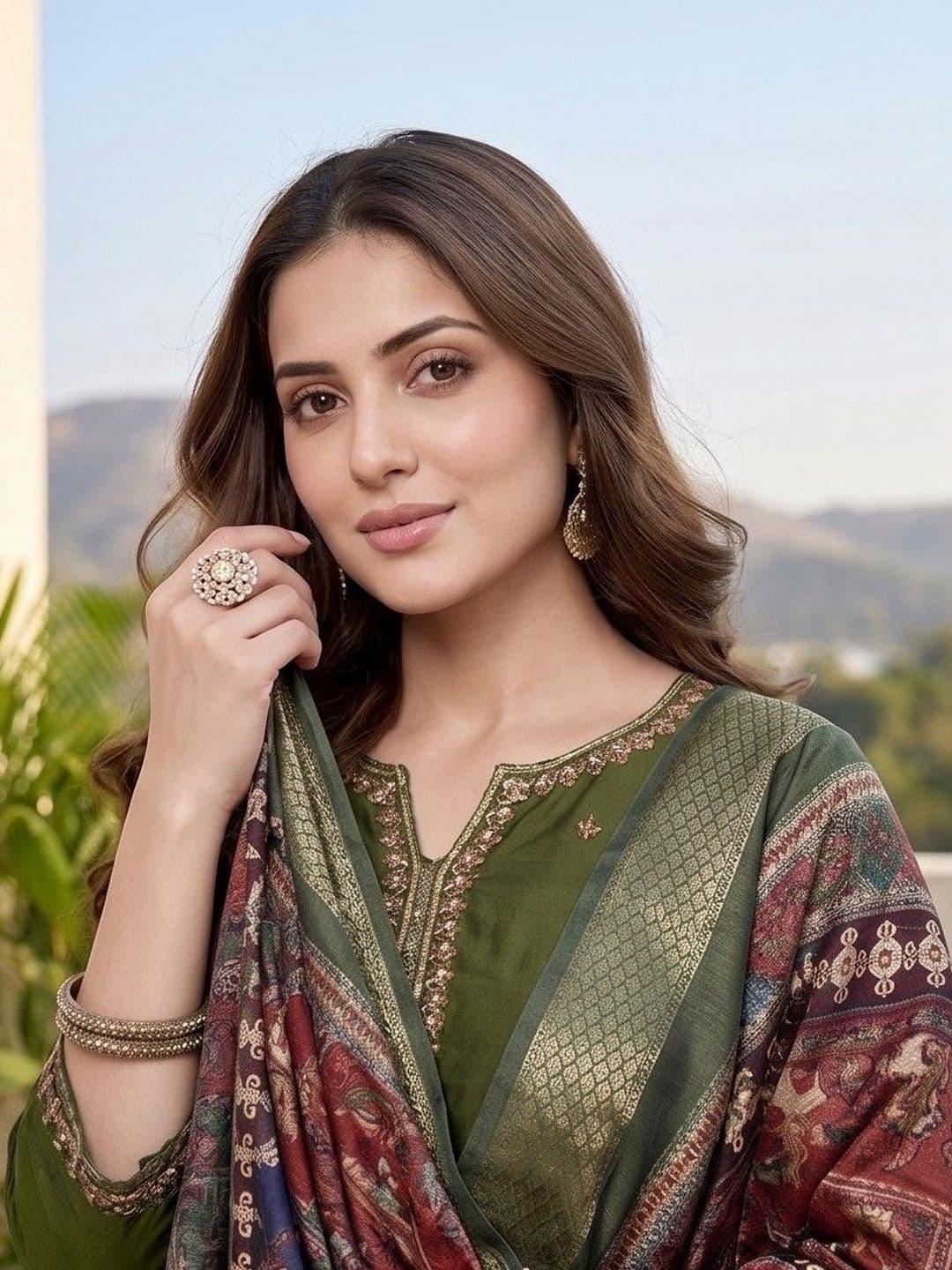 Varanga Women Ethnic Motifs Embroidered Regular Thread Work Kurta with Trousers & With Dupatta thumbnail 7