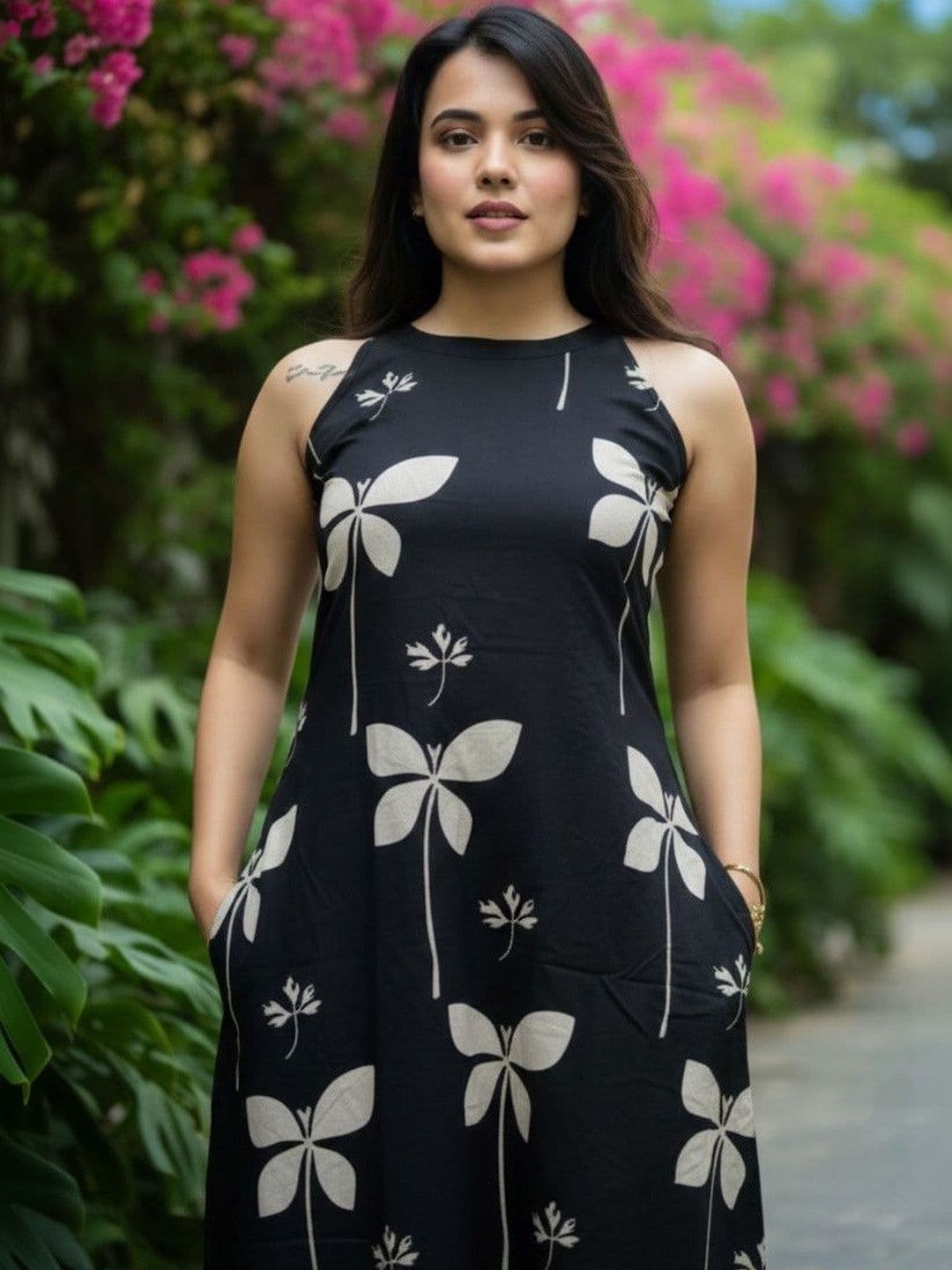 HERE&NOW Women Floral Printed Regular Pure Cotton Kurta with Palazzos thumbnail 3