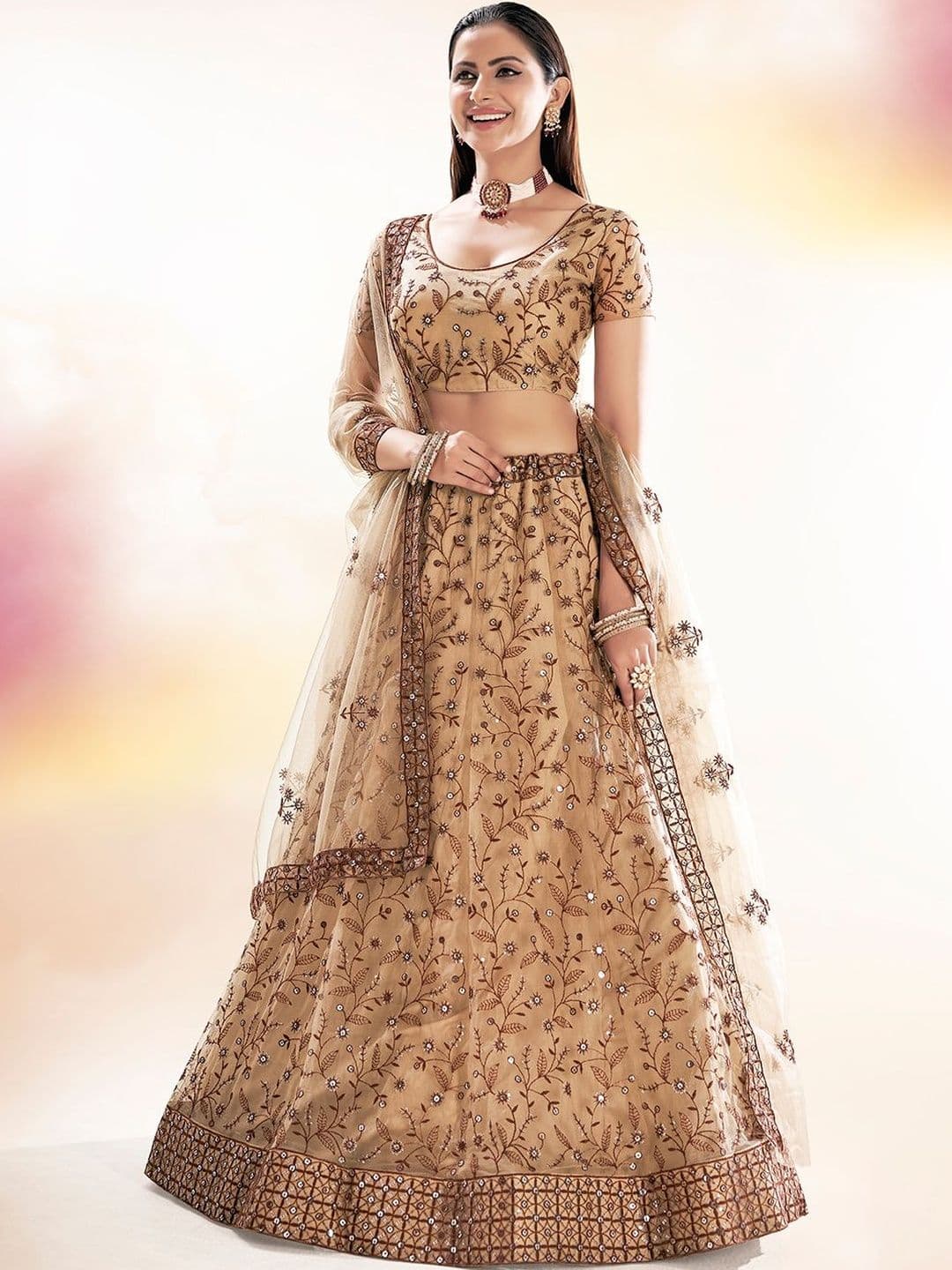 House of Pataudi Embroidered Round Neck Flared Lehenga Choli - view 1
