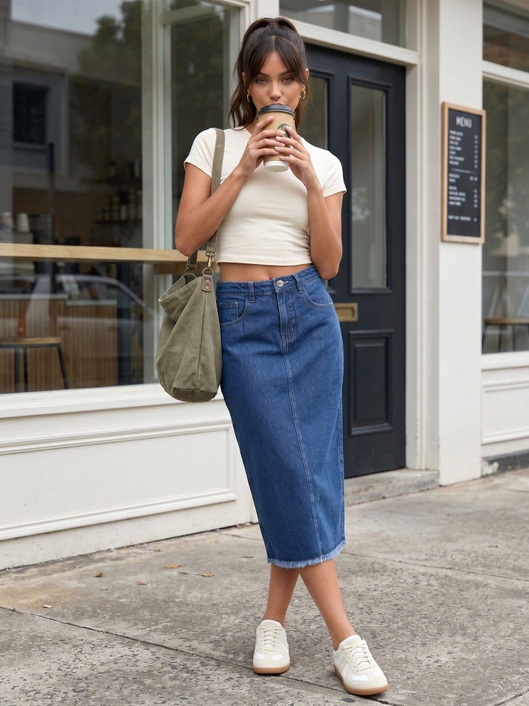 glitchez Women Back Slit Midi Straight Denim Skirt thumbnail 3