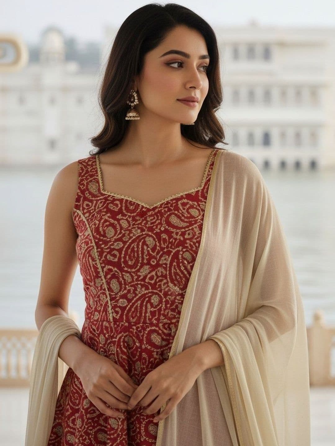 VIBE VISION Women Ethnic Motifs Printed Tiered Gotta Patti Kurta with Palazzos & With Dupatta thumbnail 3