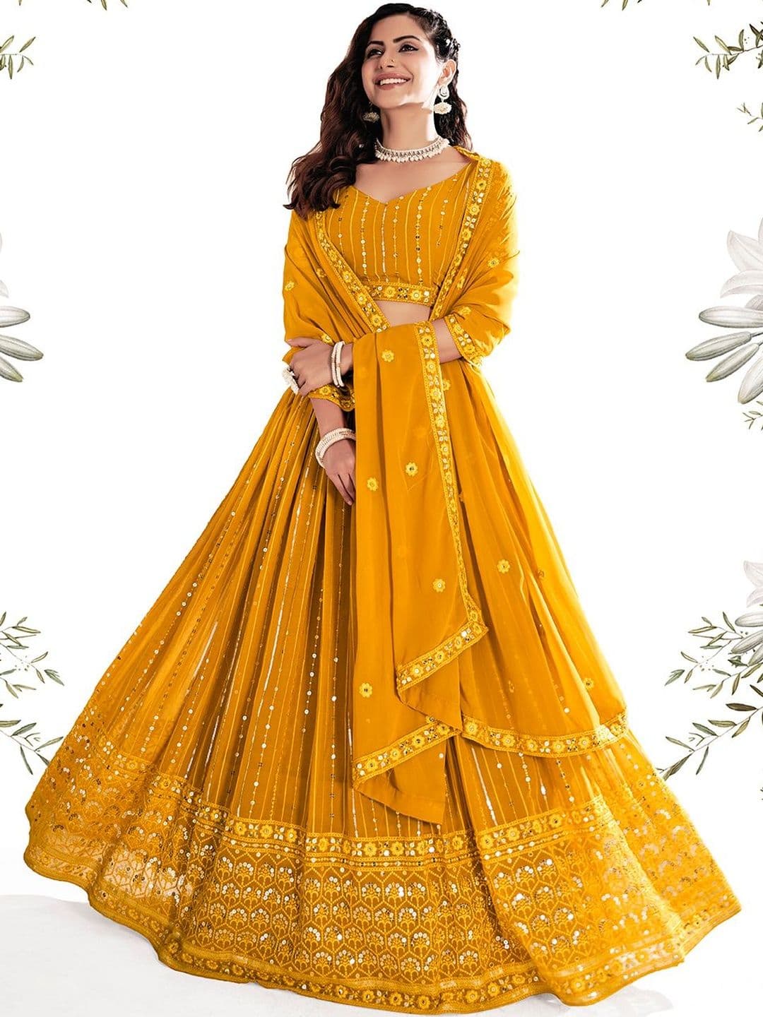 House of Pataudi Embellished V-Neck Flared Lehenga Choli thumbnail 5