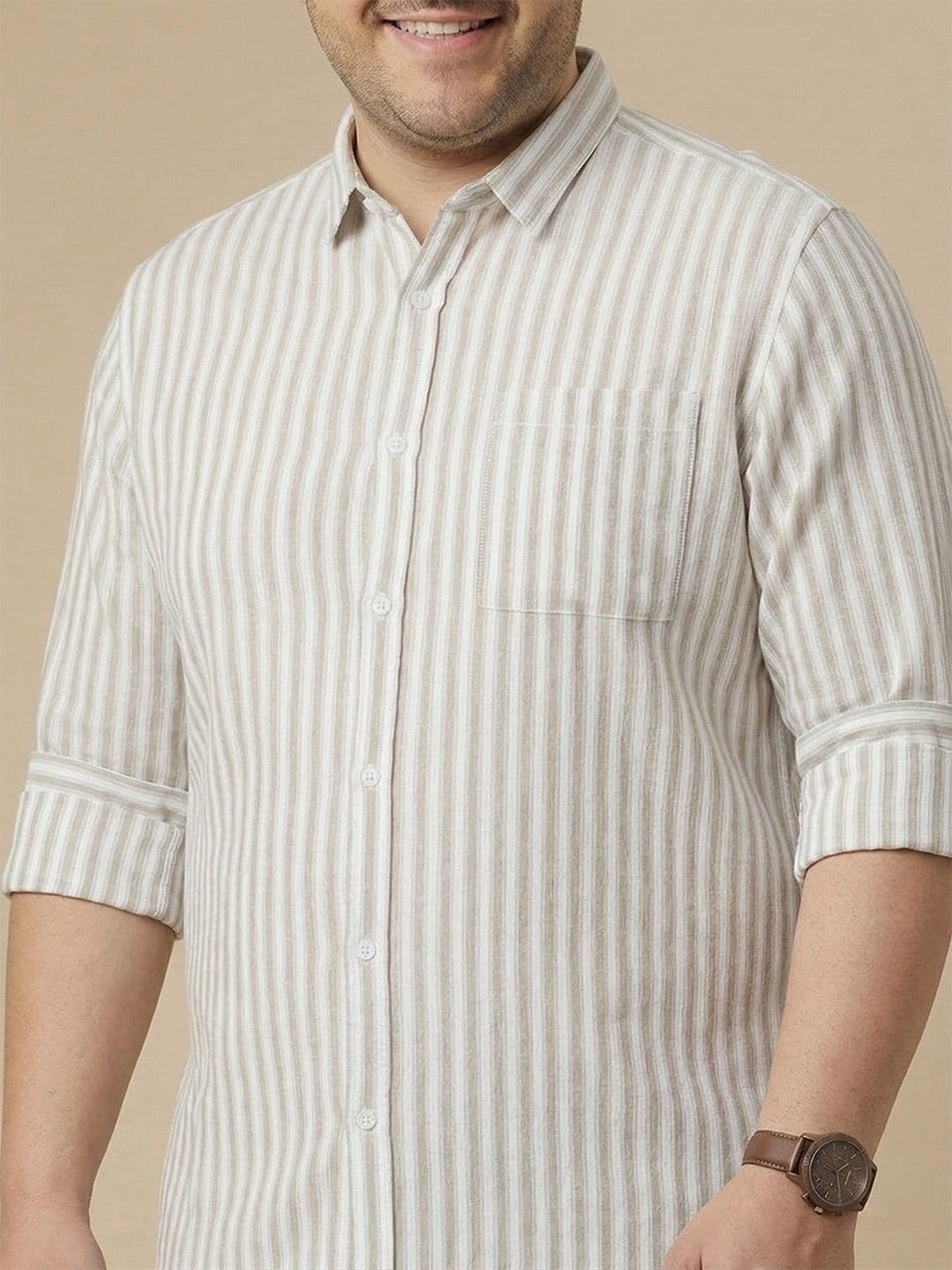 Sztori Plus Size Vertical Striped Pure Cotton Casual Shirt thumbnail 5