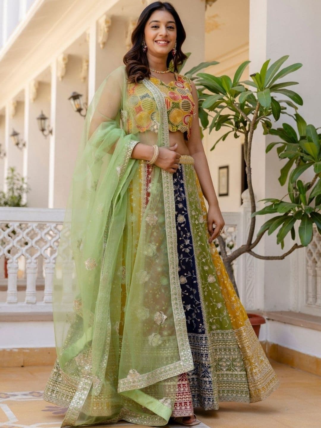 ODETTE Embroidered Semi-Stitched Lehenga & Blouse With Dupatta - view 1