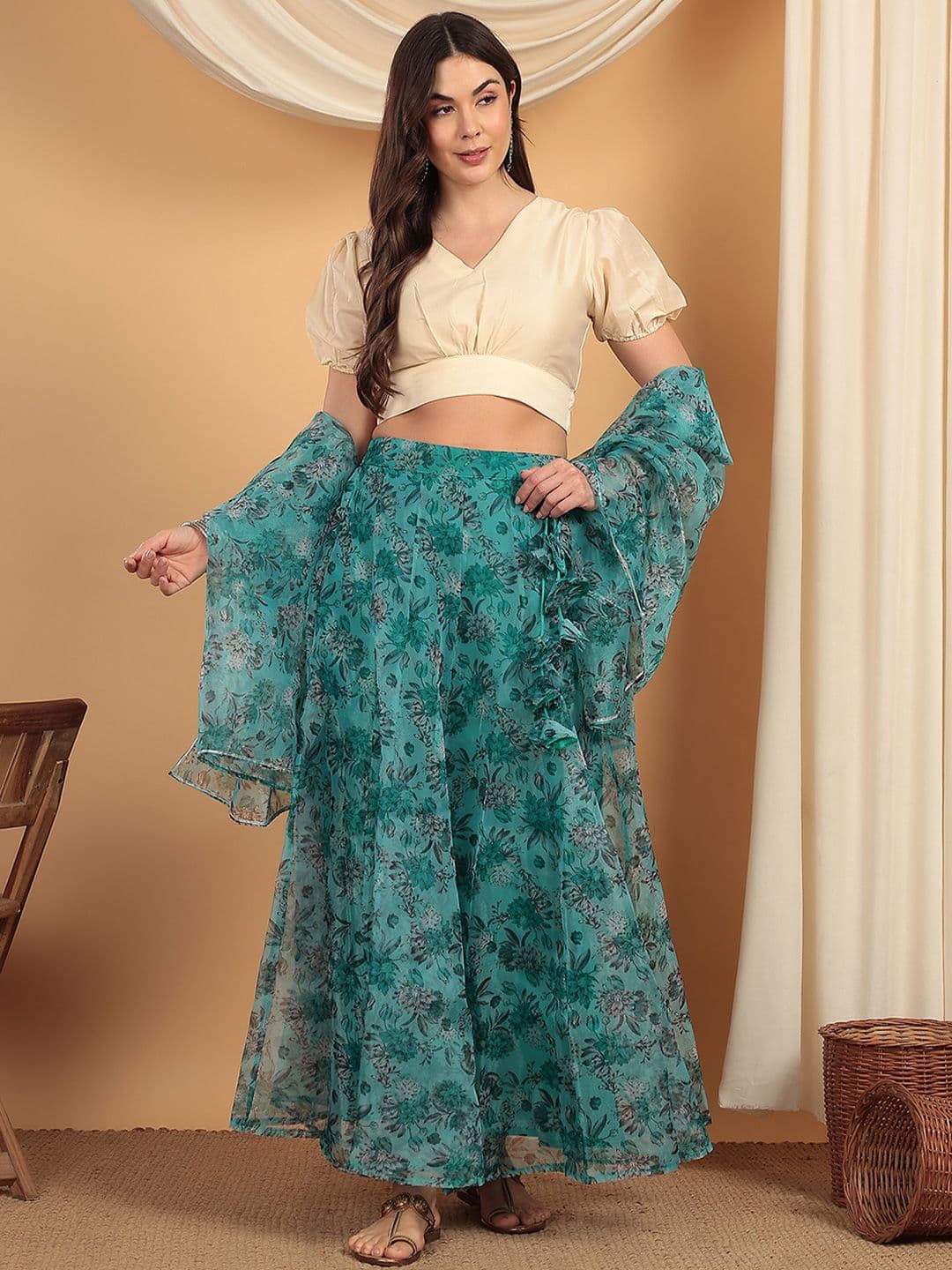 Frolic Rolic Floral Printed Lehenga & Silk Blouse Set with Dupatta - view 1