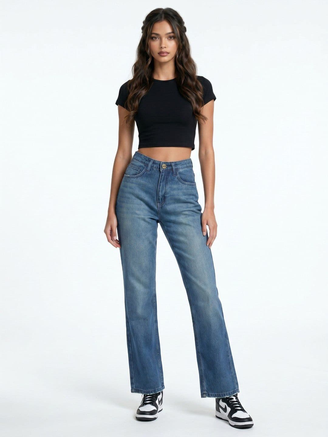 glitchez Women Straight Fit Mid-Rise Light Fade Stretchable Jeans thumbnail 3