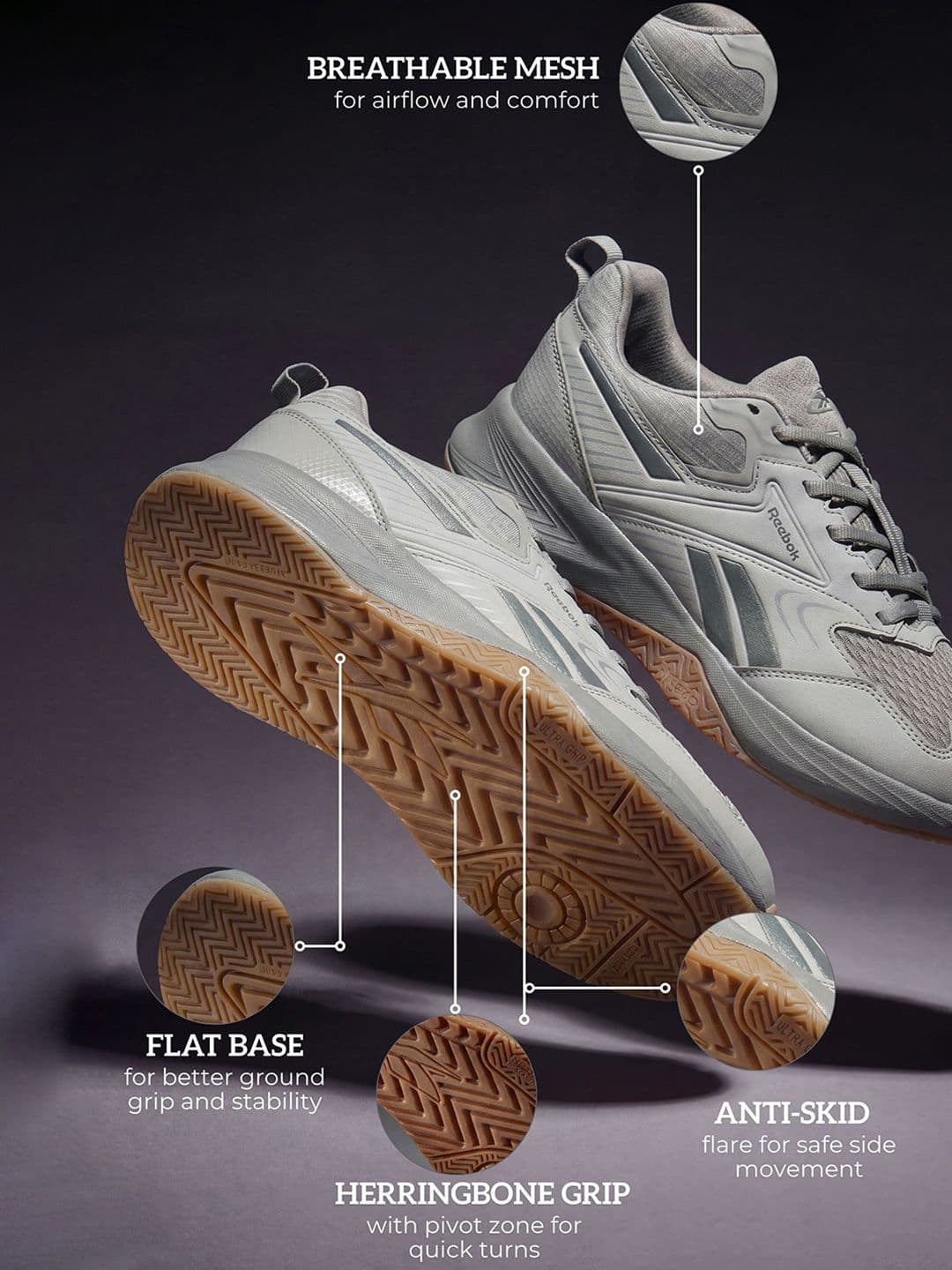 Reebok Multi Court Men Lace-Ups Badminton Sports Shoes thumbnail 3