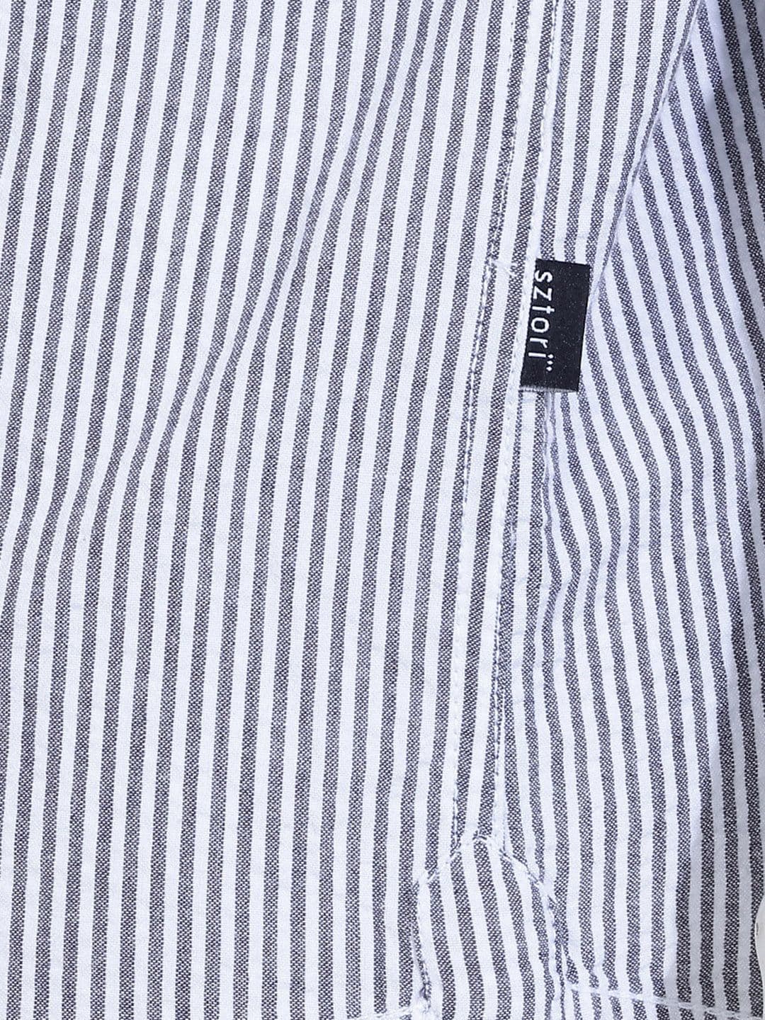 Sztori Plus Size Vertical Striped Pure Cotton Casual Shirt thumbnail 2