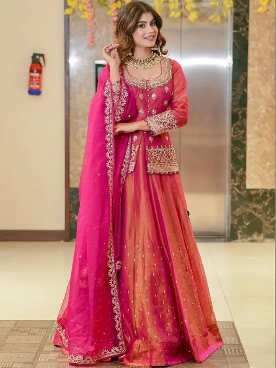 ODETTE Embroidered Beads and Stones Semi-Stitched Lehenga & Blouse With Dupatta - view 1