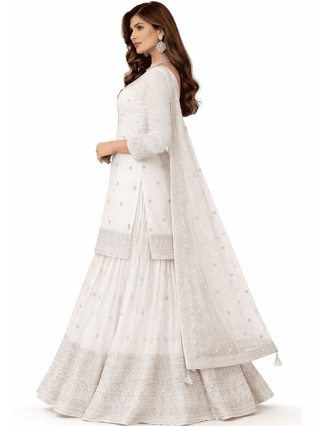 KALINI Women Ethnic Motifs Embroidered Regular Thread Work Chanderi Cotton Kurta with Sharara & With Dupatta thumbnail 3