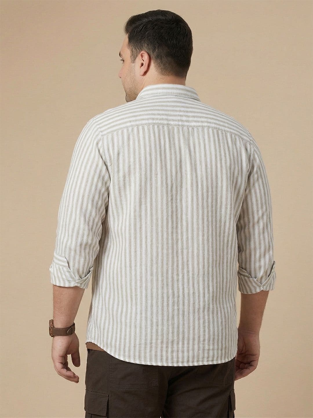 Sztori Plus Size Vertical Striped Pure Cotton Casual Shirt thumbnail 6
