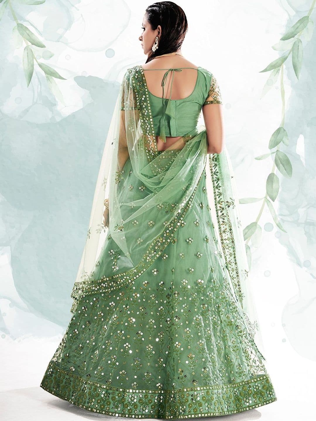 House of Pataudi Embroidered Net Round Neck Flared Lehenga Choli thumbnail 6