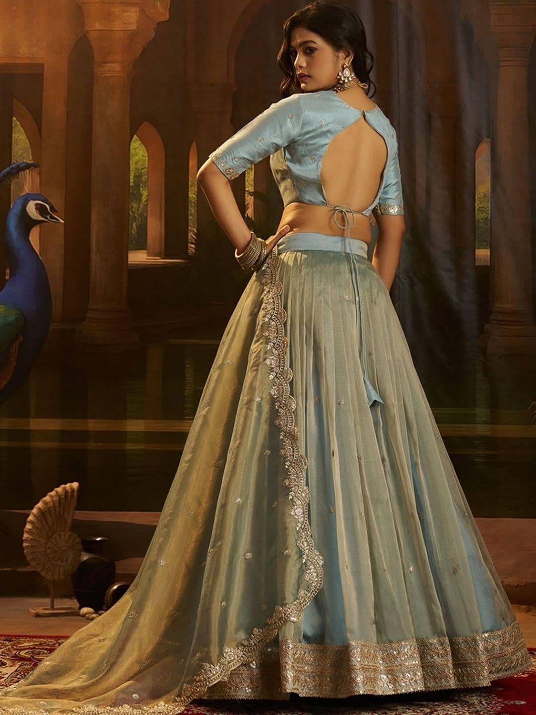 ODETTE Embroidered Semi-Stitched Lehenga & Blouse With Dupatta thumbnail 5