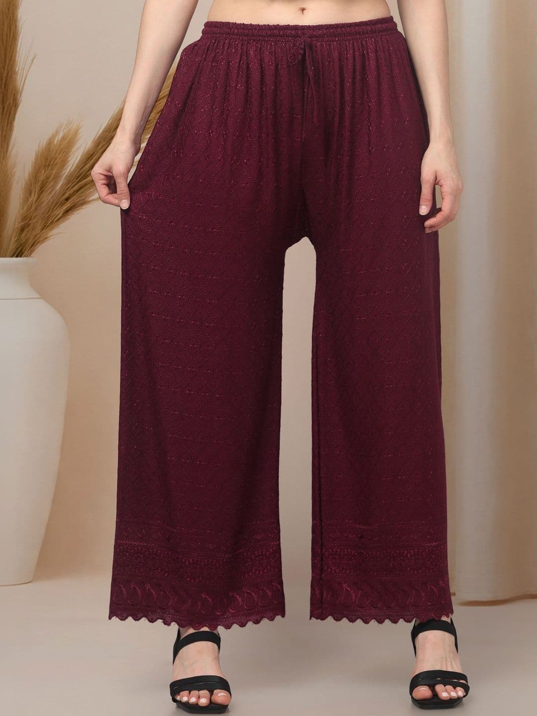 KGFONECLOTH Women Embellished Knitted Ethnic Palazzos thumbnail 4