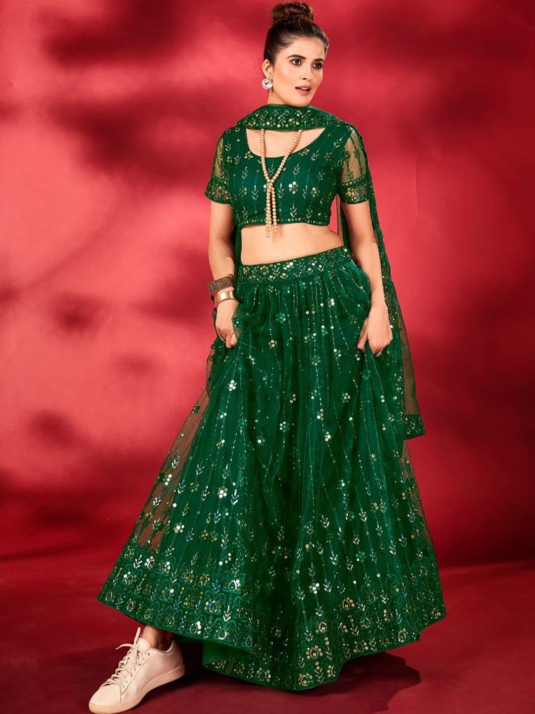 House of Pataudi Embroidered Round Neck Flared Lehenga Choli thumbnail 5