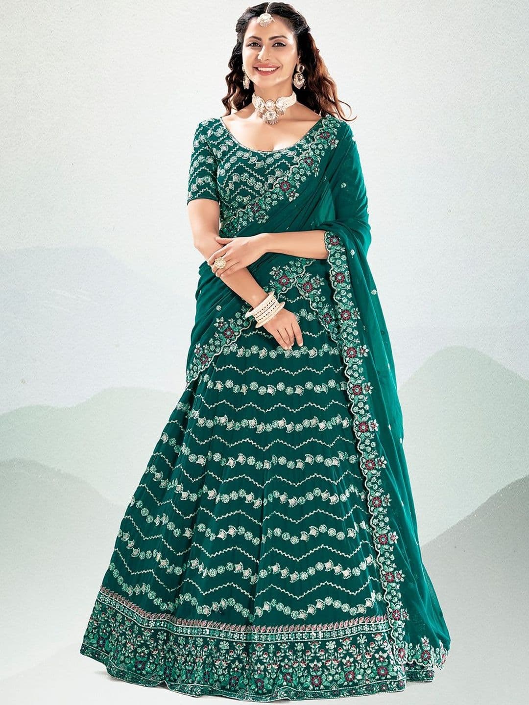 House of Pataudi Embellished Flared Lehenga Choli - view 1