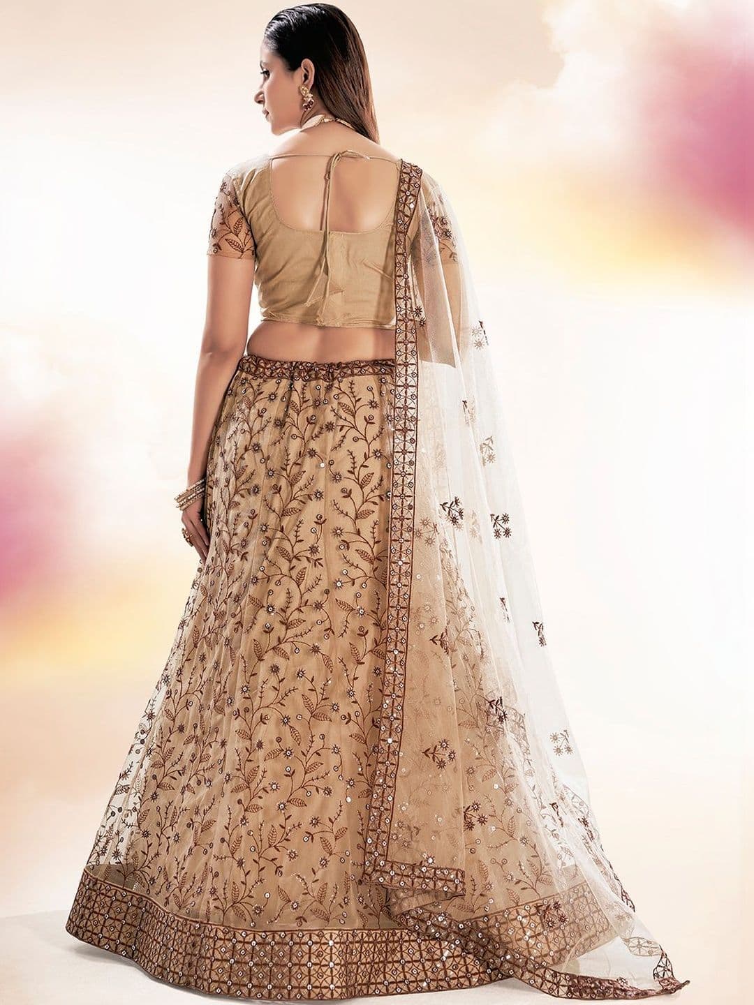 House of Pataudi Embroidered Round Neck Flared Lehenga Choli thumbnail 2