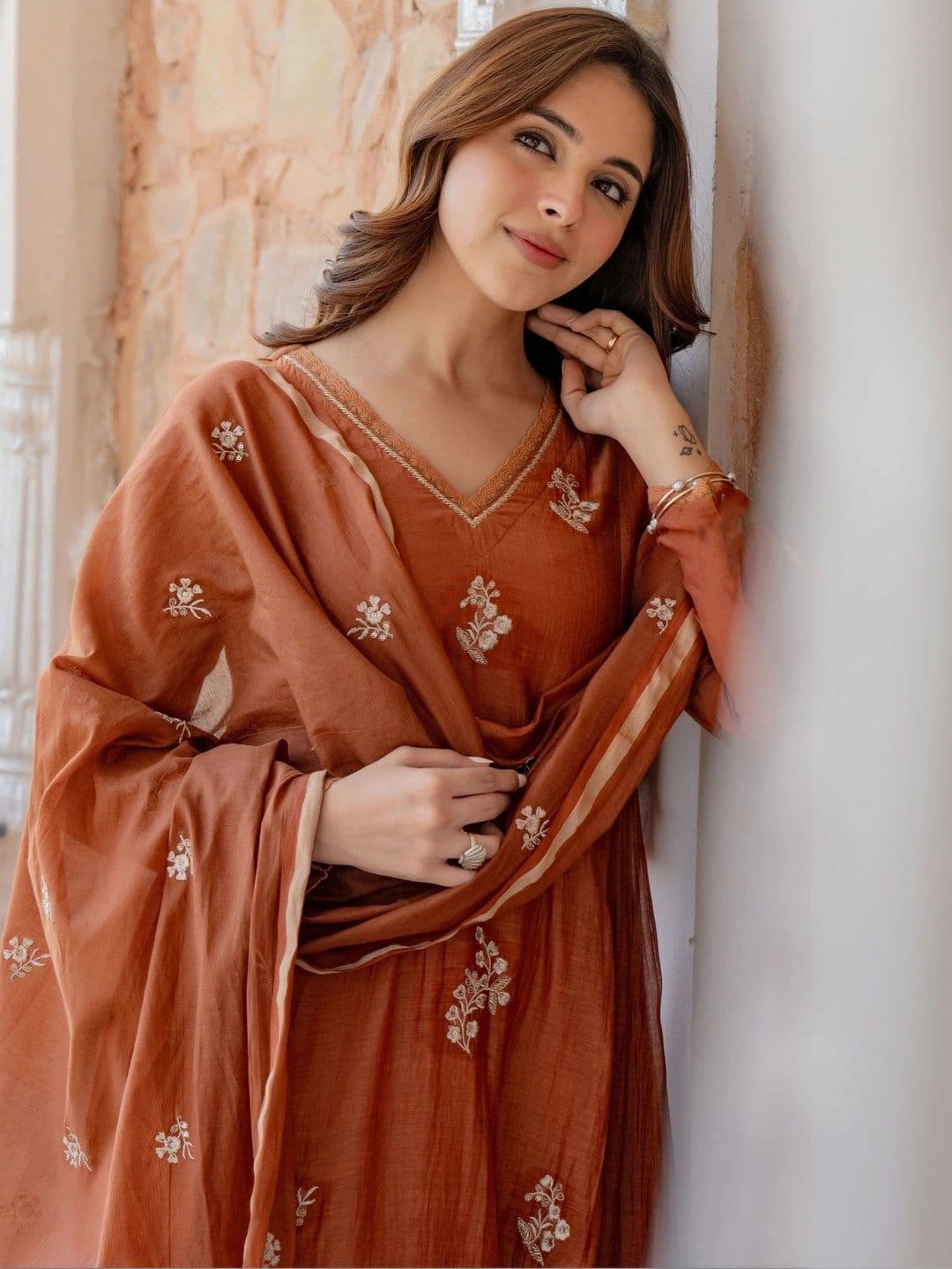 KALINI Women Ethnic Motifs Embroidered Tiered Thread Work Kurta with Trousers & With Dupatta thumbnail 2