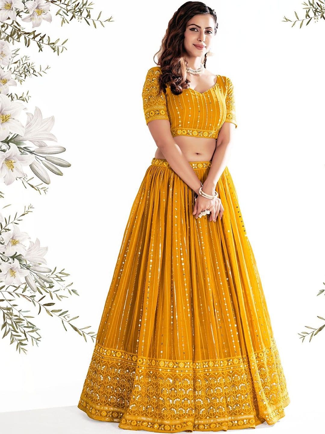House of Pataudi Embellished V-Neck Flared Lehenga Choli thumbnail 3