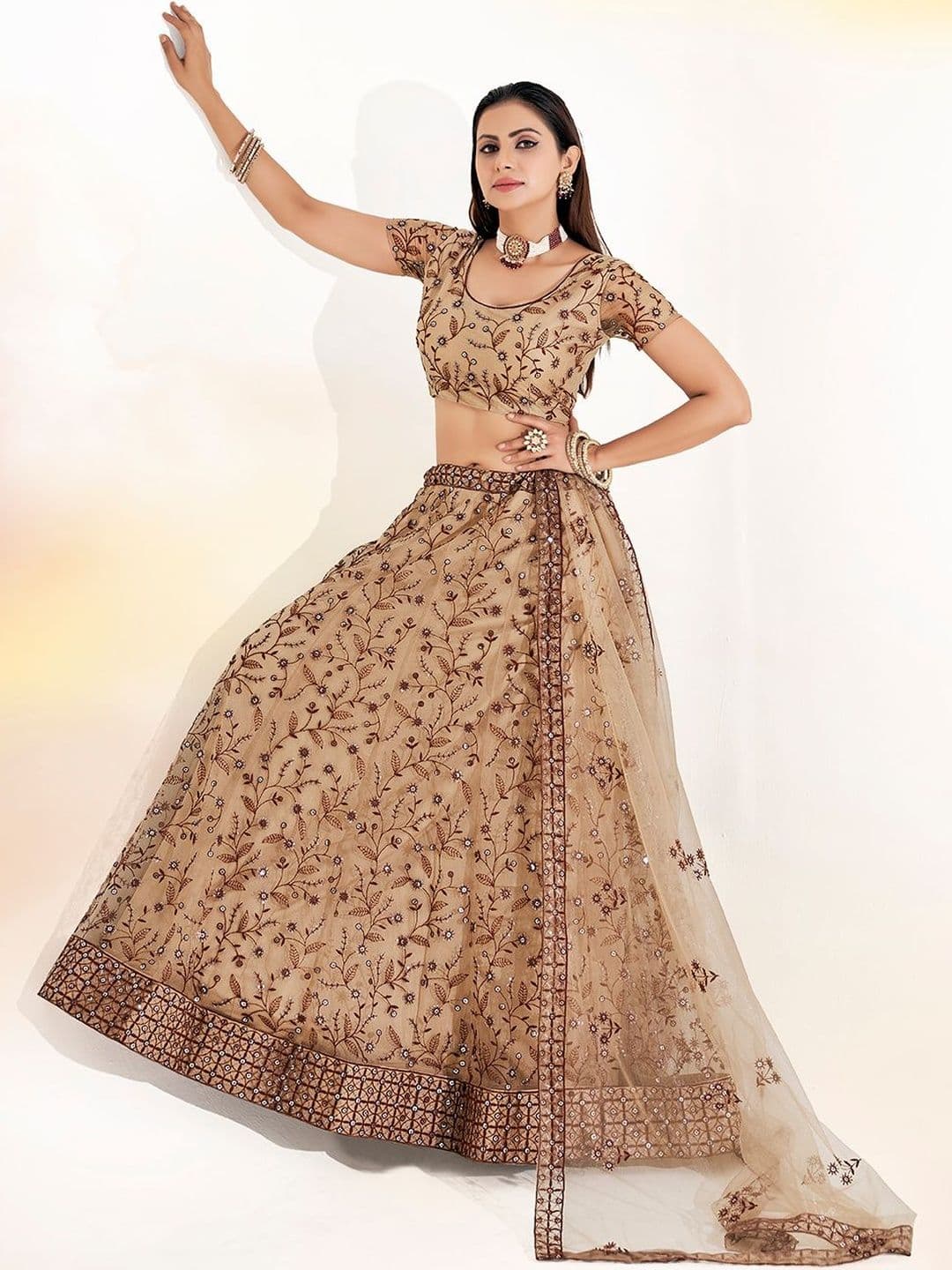House of Pataudi Embroidered Round Neck Flared Lehenga Choli thumbnail 6