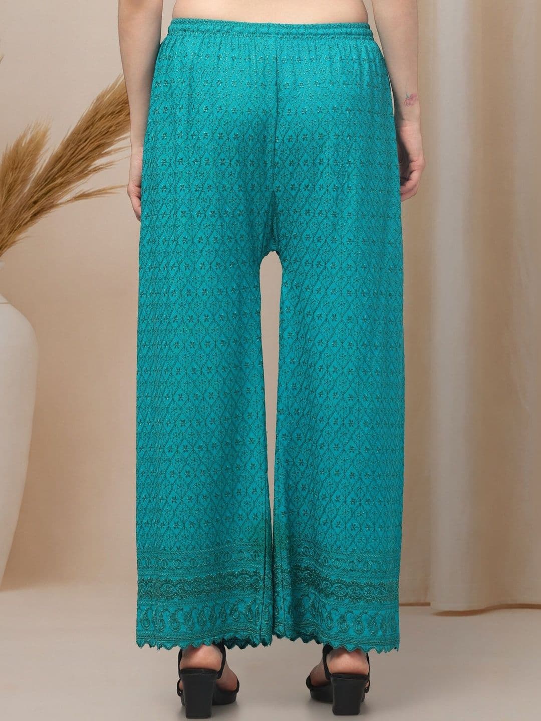KGFONECLOTH Women Ethnic Motifs Embroidered Knitted Ethnic Palazzos thumbnail 7