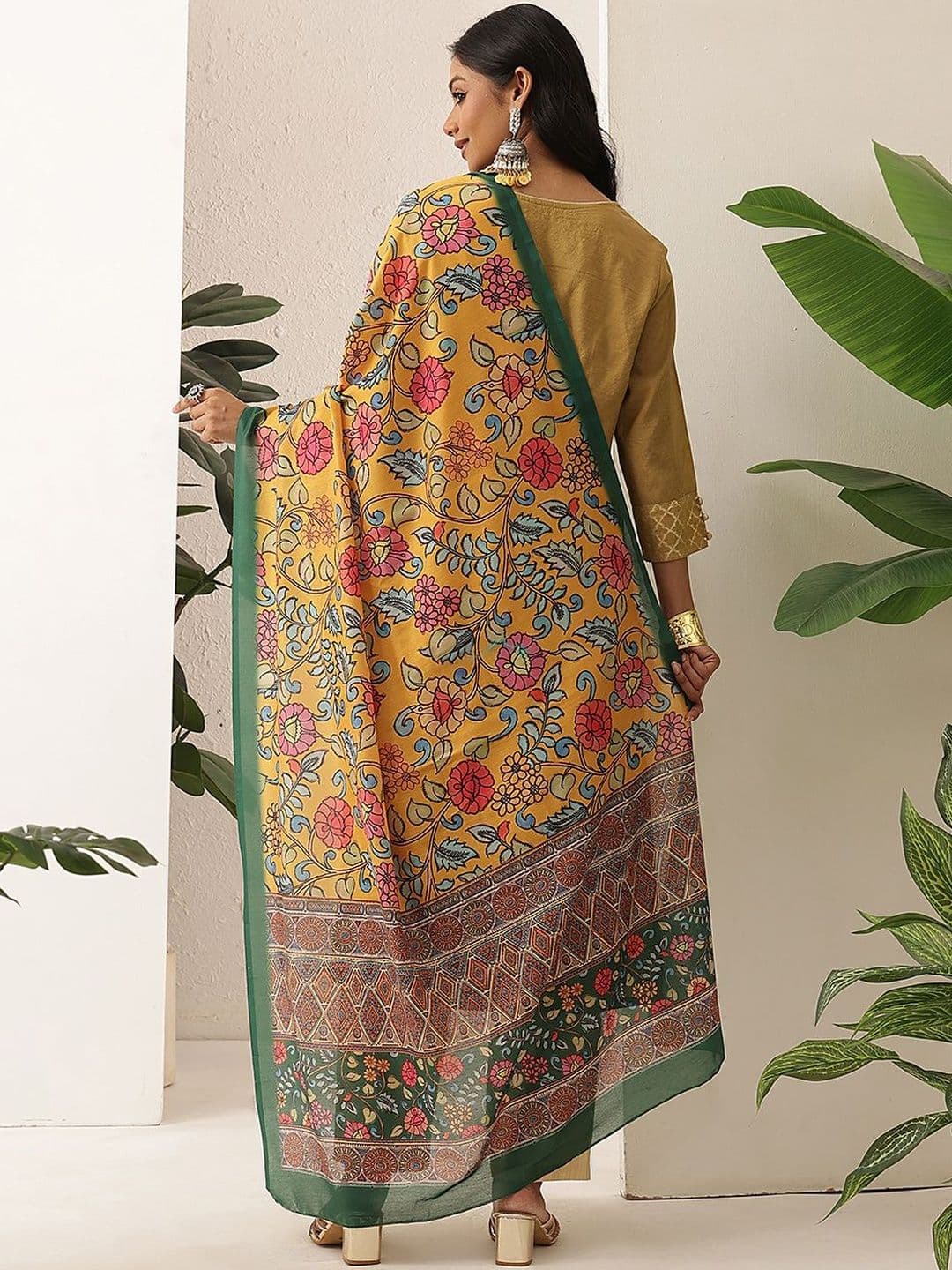 Silk Land Printed Kalamkari Dupatta thumbnail 4